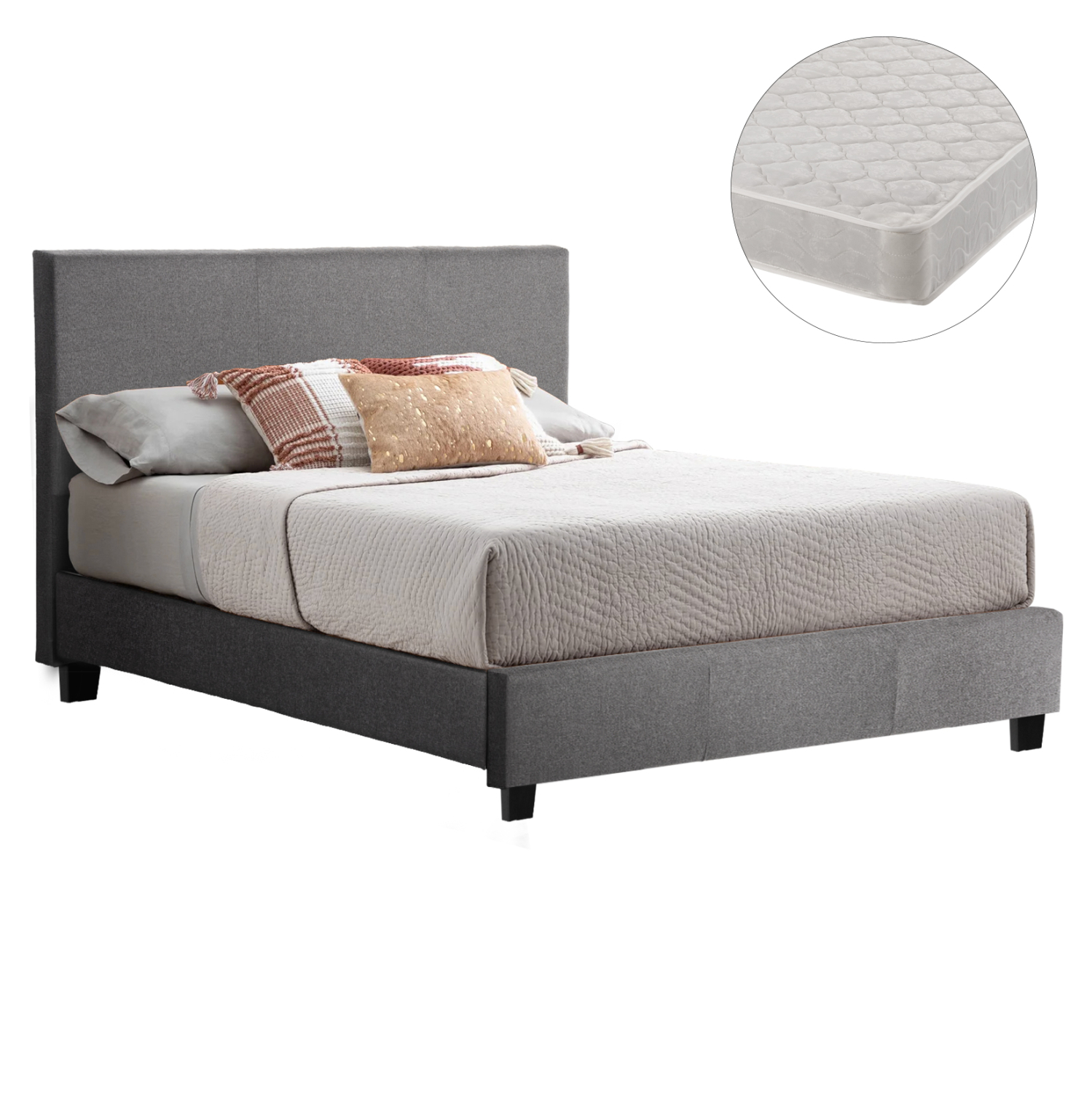 krebati-me-stroma-fb92128304-gkri-yfasma ΚΡΕΒΑΤΙ ΜΕ ΣΤΡΩΜΑ BECCA HM21283.04 ΓΚΡΙ ΥΦΑΣΜΑ--ΓΙΑ 150x200εκ - Image 1
