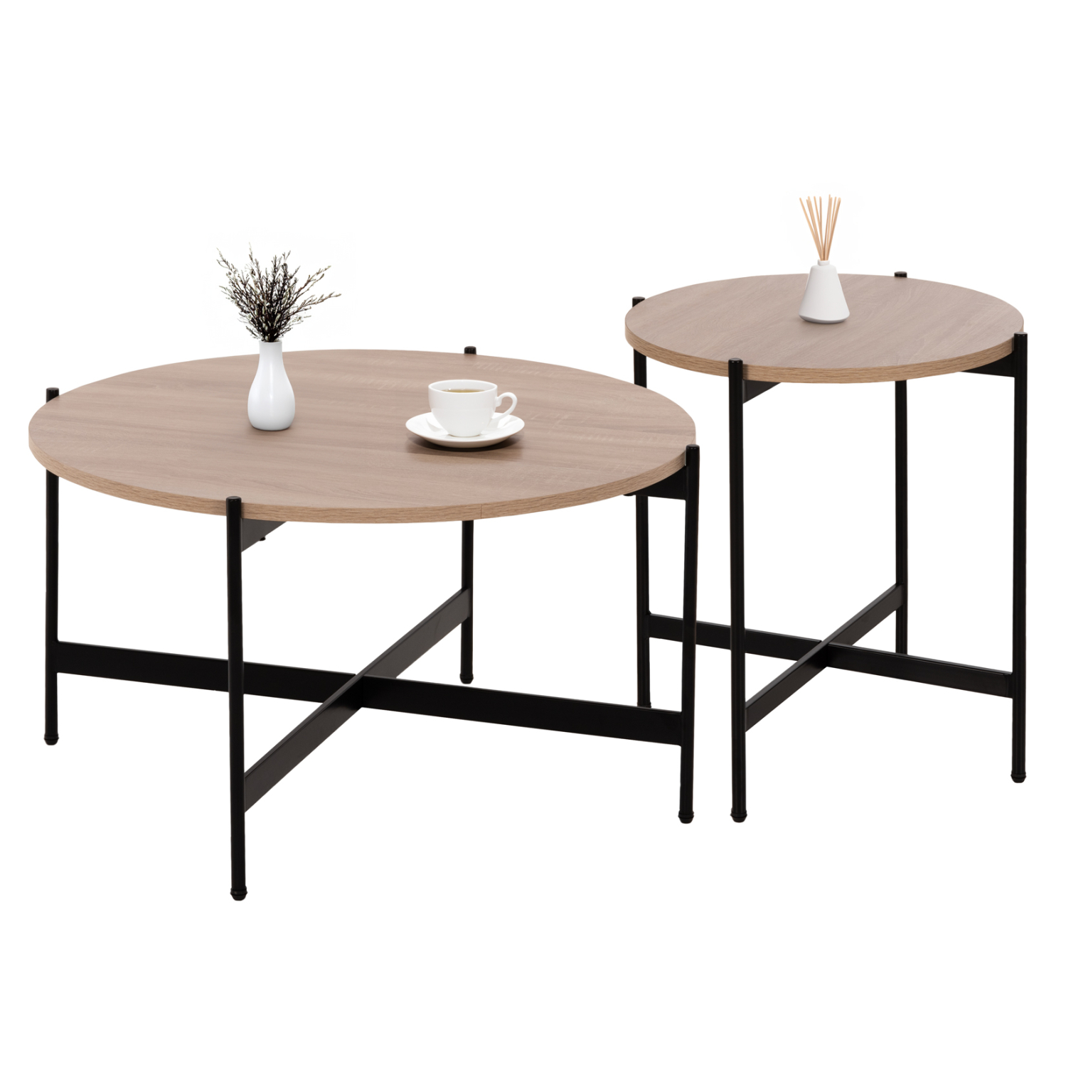 set-2tmch-trapezia-salonioy-fb92108902-m ΣΕΤ 2ΤΜΧ ΤΡΑΠΕΖΙΑ ΣΑΛΟΝΙΟΥ RONDA HM21089.02 MDF ΣΟΝΑΜΑ Φ80εκ & Φ50εκ - Image 1