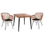 ΣΕΤ 3ΤΜΧ ALLEGRA WICKER ΜΕ ΤΡΑΠΕΖΙ 80X80Χ78Υ ΜΠΕΖ & ΜΑΥΡΟ ΧΡΩΜΑ HM10483