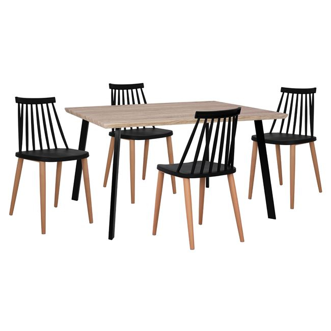 set-5tmch-trapezi-sonama-karekles-vaness ΣΕΤ 5ΤΜΧ ΤΡΑΠΕΖΙ 140x80x76 cm SONAMA & ΚΑΡΕΚΛΕΣ VANESSA ΜΑΥΡΕΣ ΜΕΤΑΛΛΙΚΑ ΠΟΔΙΑ HM11037 - Image 1