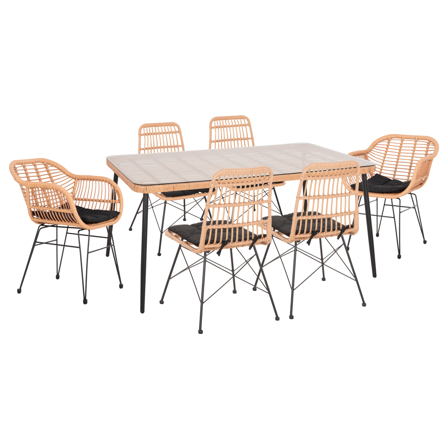 set-trapezarias-7tmch-fb910495-wicker-mp ΣΕΤ ΤΡΑΠΕΖΑΡΙΑΣ 7ΤΜΧ ALLEGRA HM10495 WICKER ΜΠΕΖ-ΜΕΤΑΛΛΟ ΜΑΥΡΟ - Image 1