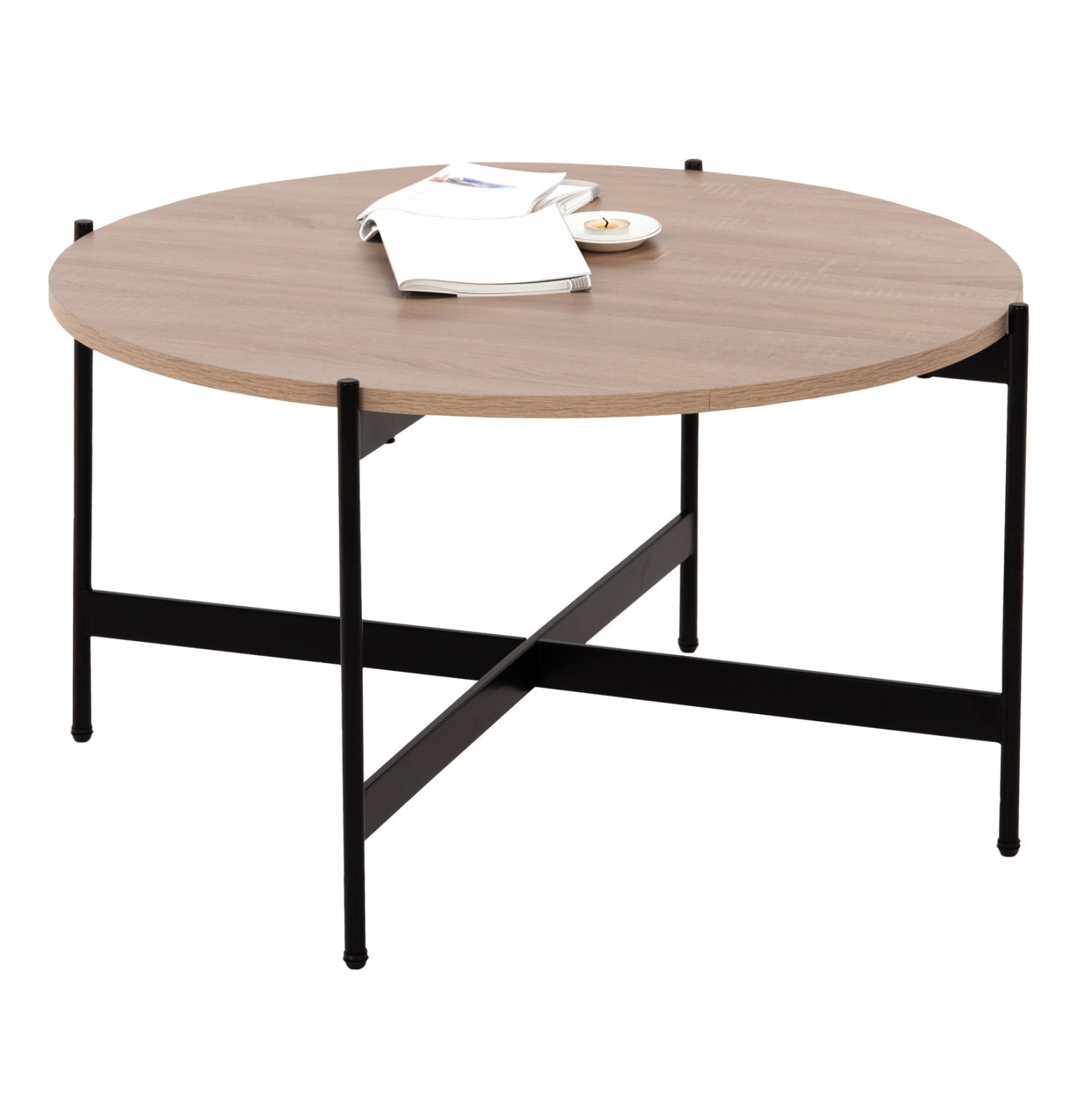 trapezi-salonioy-fb9958803-mdf-sonama-ma ΤΡΑΠΕΖΙ ΣΑΛΟΝΙΟΥ HM9588.03 MDF ΣΟΝΑΜΑ-ΜΑΥΡΗ ΜΕΤΑΛΛΙΚΗ ΒΑΣΗ Φ80x45Υεκ. - Image 1