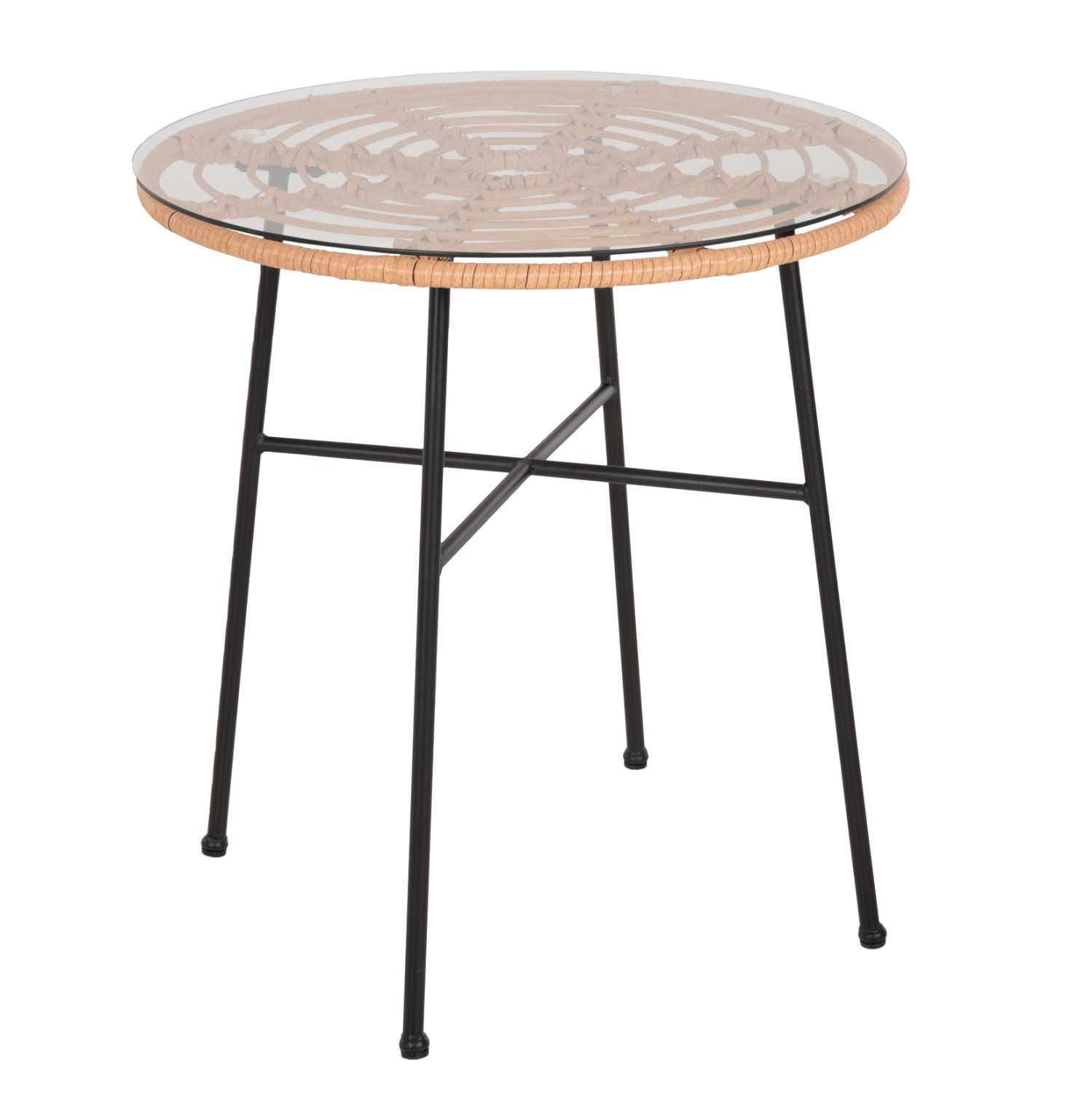 trapezi-stroggylo-fb9553511-metalliko-ma ΤΡΑΠΕΖΙ ΣΤΡΟΓΓΥΛΟ ALLEGRA HM5535.11 ΜΕΤΑΛΛΙΚΟ ΜΑΥΡΟ-P.E. RATTAN ΣΕ ΦΥΣΙΚΟ Φ70x74Υεκ - Image 1