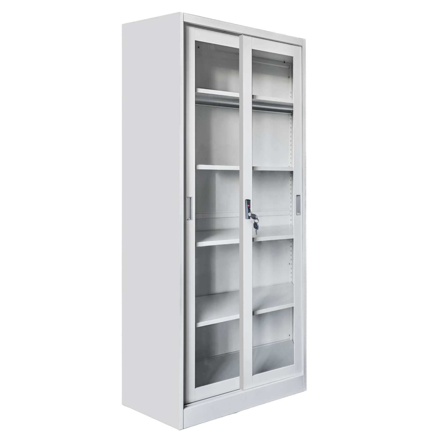 bibliothiki-me-syromenes-portes-fb966320 ΒΙΒΛΙΟΘΗΚΗ ΜΕ ΣΥΡΟΜΕΝΕΣ ΠΟΡΤΕΣ SIDER HM6632.02 ΜΕΤΑΛΛΙΚΗ ΛΕΥΚΗ 90x40x185Υεκ - Image 1