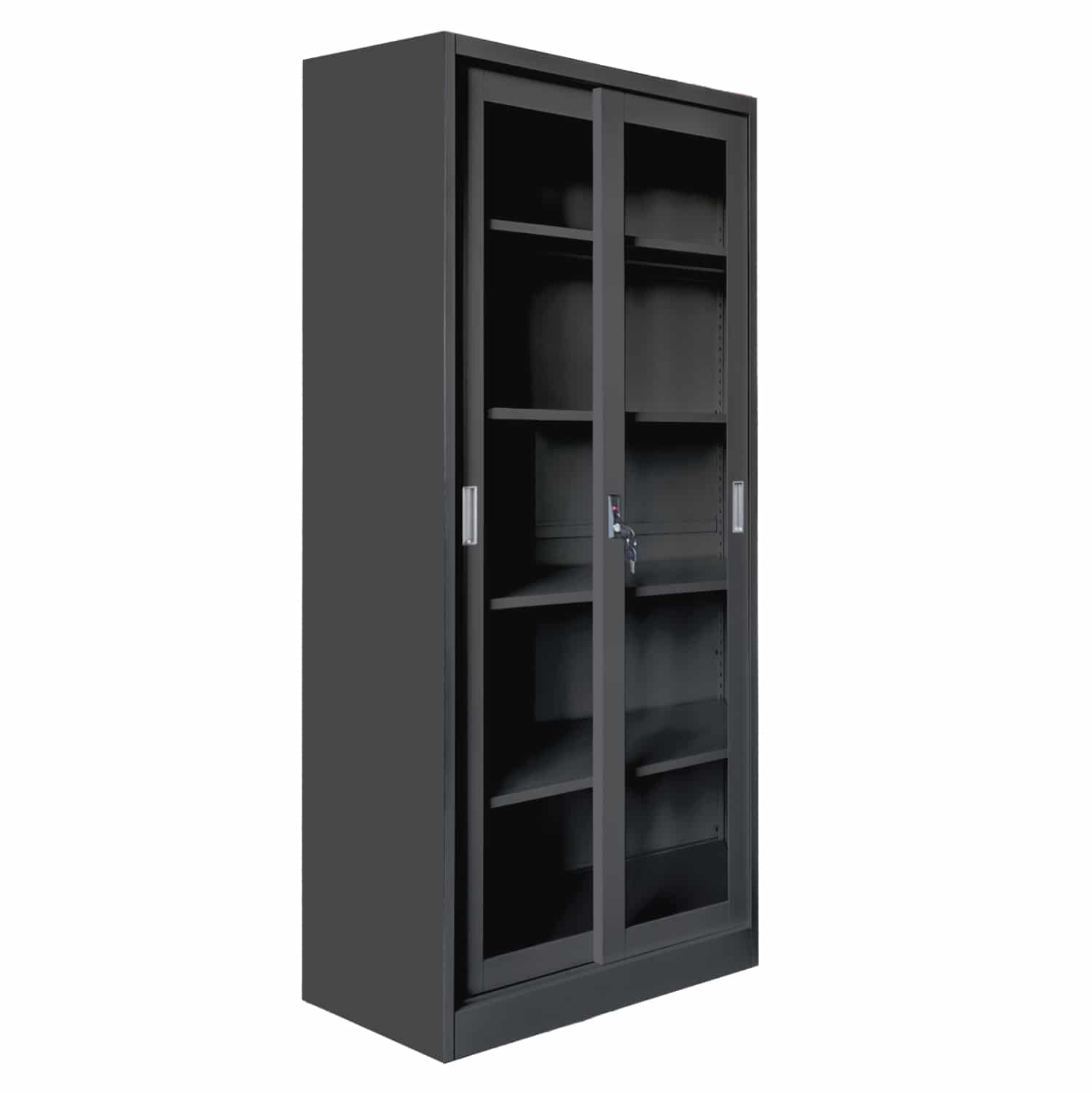 bibliothiki-me-syromenes-portes-fb966320 ΒΙΒΛΙΟΘΗΚΗ ΜΕ ΣΥΡΟΜΕΝΕΣ ΠΟΡΤΕΣ SIDER HM6632.01 ΜΕΤΑΛΛΙΚΗ ΜΑΥΡΗ 90x40x185Υεκ - Image 1