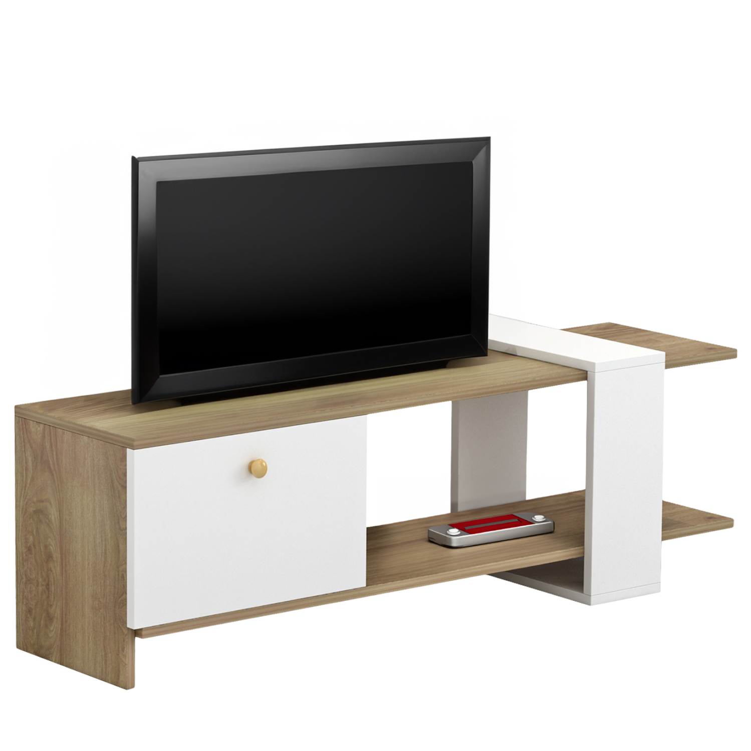 epiplo-tileorasis-fb9890011-melamini-se- ΕΠΙΠΛΟ ΤΗΛΕΟΡΑΣΗΣ HENRIETTE HM8900.11 ΜΕΛΑΜΙΝΗ ΣΕ ΦΥΣΙΚΟ-ΛΕΥΚΟ 120x25x37Υεκ. - Image 1