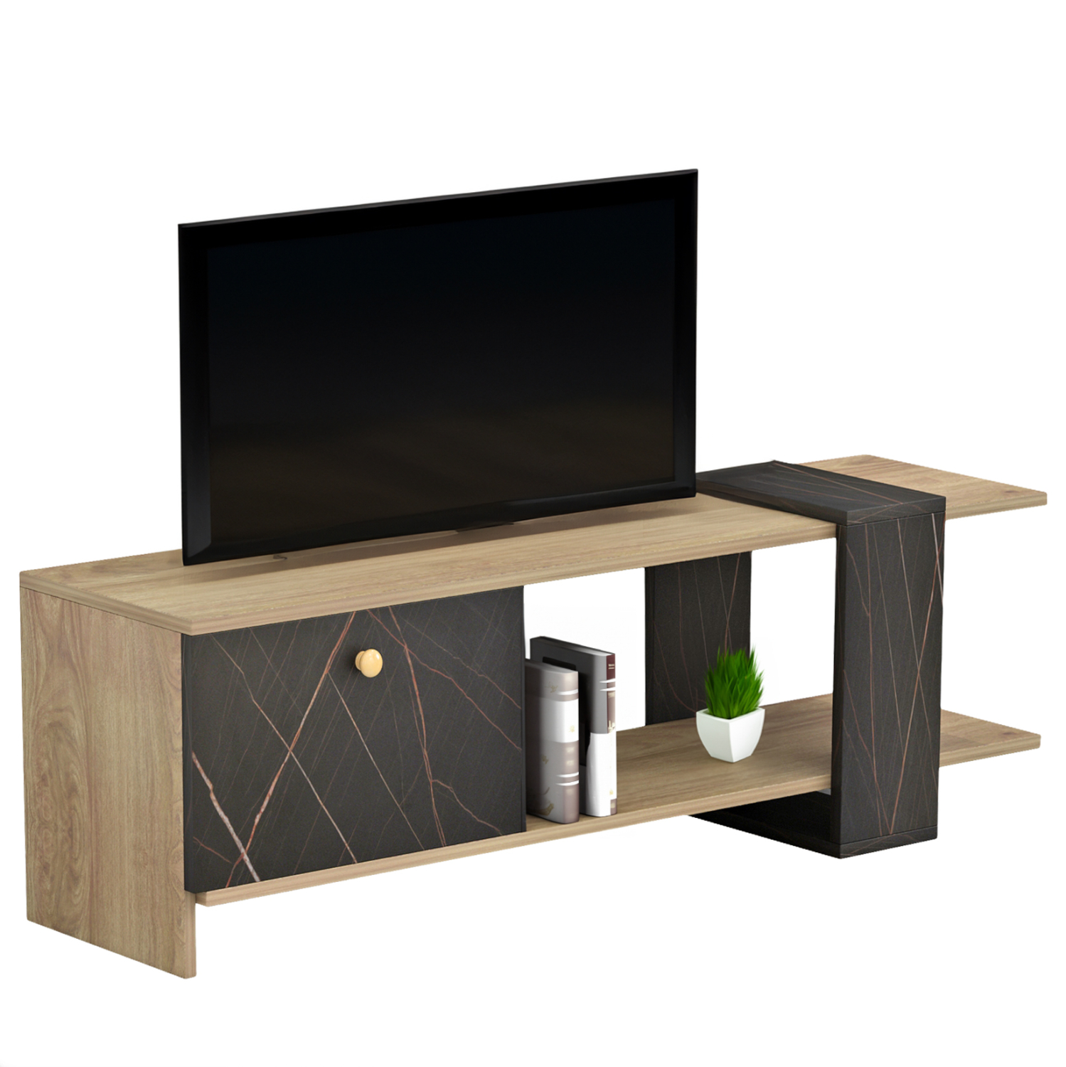 epiplo-tileorasis-fb9890012-melamini-se- ΕΠΙΠΛΟ ΤΗΛΕΟΡΑΣΗΣ HENRIETTE HM8900.12 ΜΕΛΑΜΙΝΗ ΣΕ ΦΥΣΙΚΟ-ΜΑΥΡΟ ΜΑΡΜΑΡΟ 120x28,5x37,5Υεκ. - Image 1