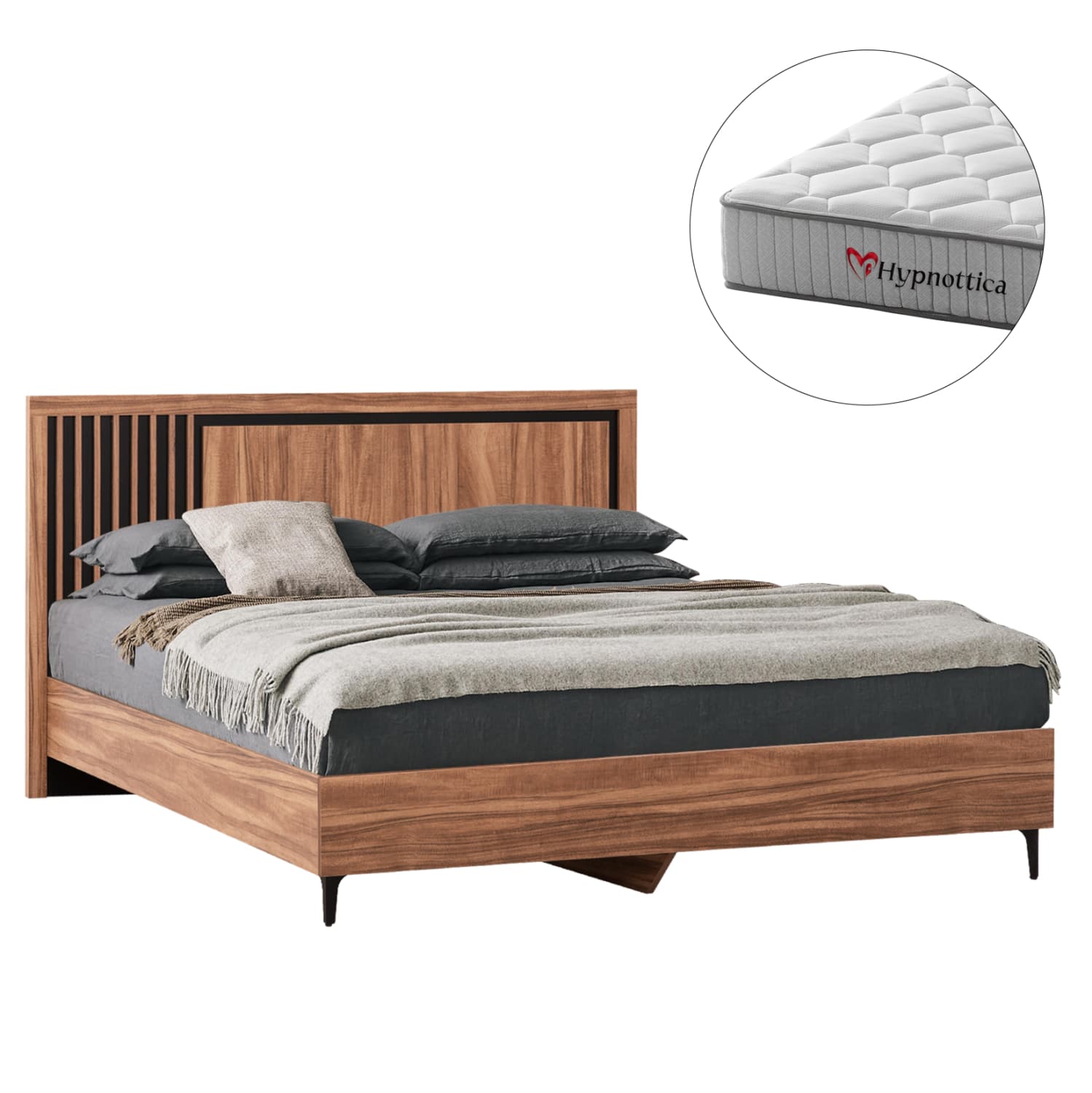 krebati-diplo-stroma-fb910764-melamini-f ΚΡΕΒΑΤΙ ΔΙΠΛΟ & ΣΤΡΩΜΑ HARRY HM10764 ΜΕΛΑΜΙΝΗ ΦΥΣΙΚΟ ΞΥΛΟΥ-ΜΑΥΡΟ--ΓΙΑ 160x200εκ - Image 1