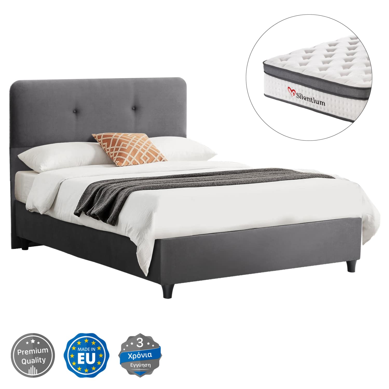 krebati-me-stroma-fb91074601-gkri-beloyd ΚΡΕΒΑΤΙ DOLORES ΜΕ ΣΤΡΩΜΑ HM10746.01 ΓΚΡΙ ΒΕΛΟΥΔΟ--ΓΙΑ 120x200εκ - Image 1