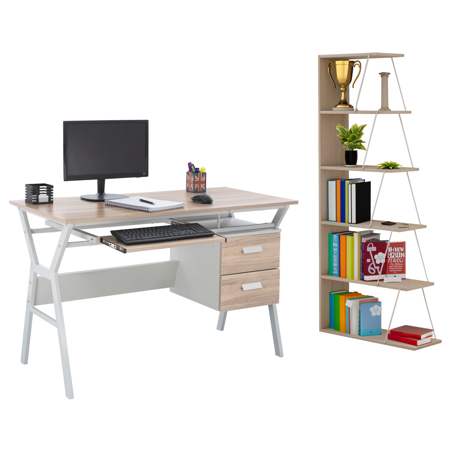 set-grafeioy-2-tmch-sonama-leyko-fb91176 ΣΕΤ ΓΡΑΦΕΙΟΥ HM11769 2ΤΜΧ ΜΕΛΑΜΙΝΗ ΣΕ SONOMA- ΛΕΥΚΟ ΜΕΤΑΛΛΟ - Image 1