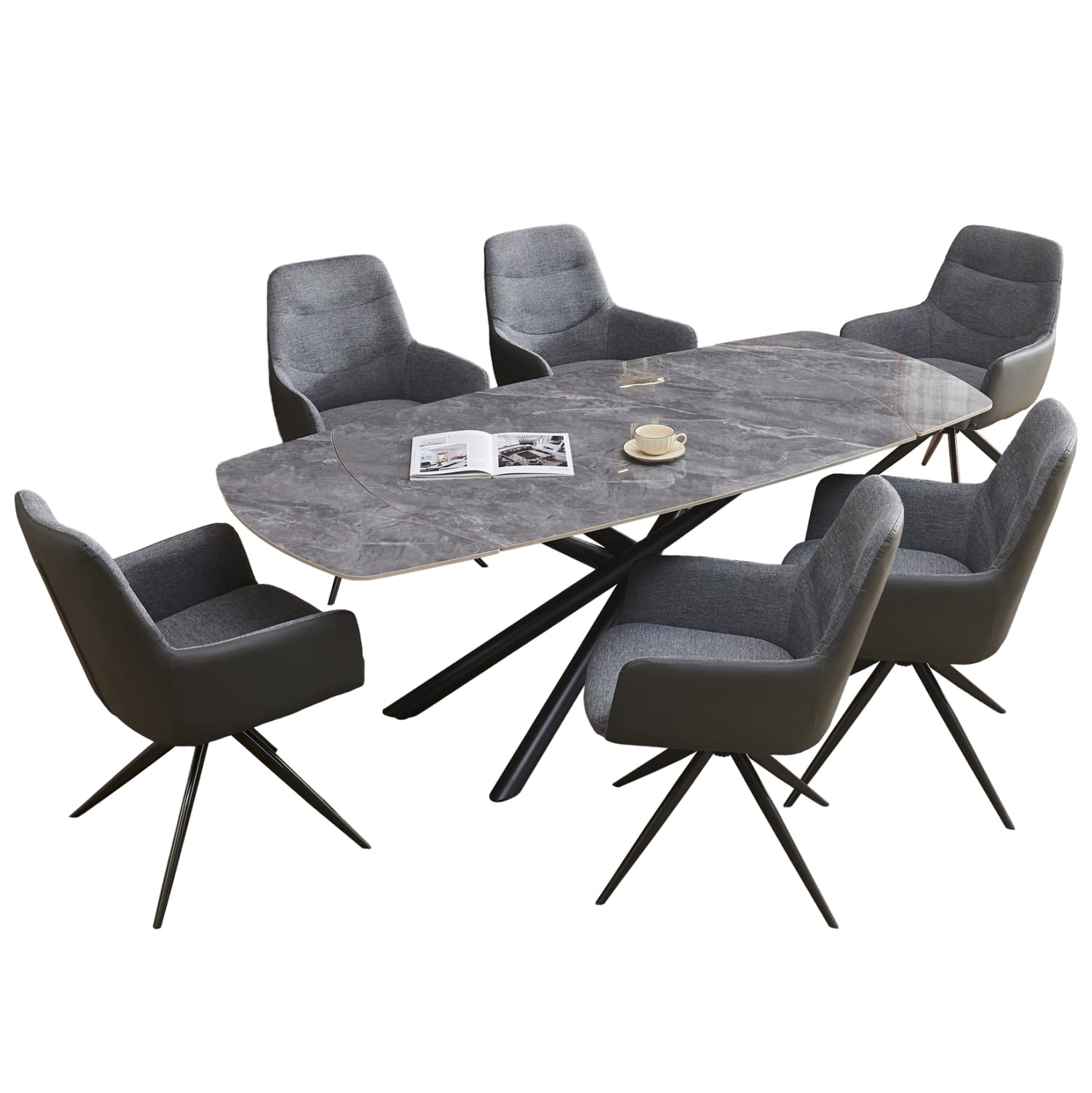 set-trapezarias-7tmch-fb921356-keramiko- ΣΕΤ ΤΡΑΠΕΖΑΡΙΑΣ 7ΤΜΧ VANTA HM21356 ΚΕΡΑΜΙΚΟ ΕΠΕΚΤΕΙΝΟΜΕΝΟ TOP-ΥΦΑΣΜΑ & PU ΣΕ ΓΚΡΙ - Image 1