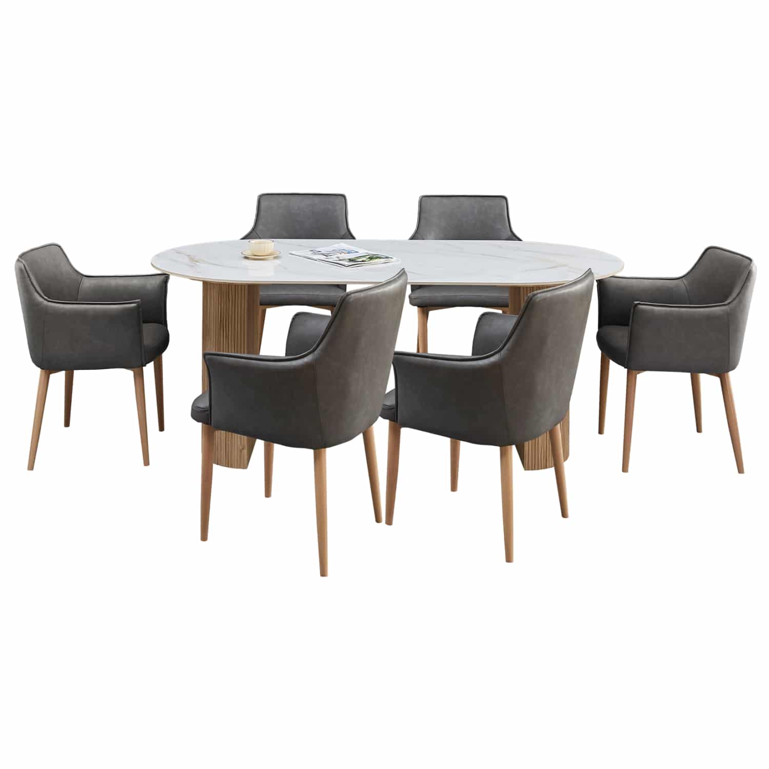 set-trapezarias-7tmch-fb921360-keramiko- ΣΕΤ ΤΡΑΠΕΖΑΡΙΑΣ 7ΤΜΧ MELLOW HM21360 ΚΕΡΑΜΙΚΟ TOP/MDF ΠΟΔΙΑ--PU ΓΚΡΙ/ΜΕΤΑΛ.ΠΟΔΙΑ - Image 1